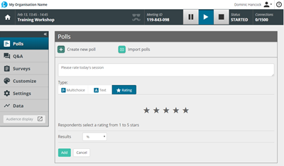 Vevox Dashboard - star rating poll