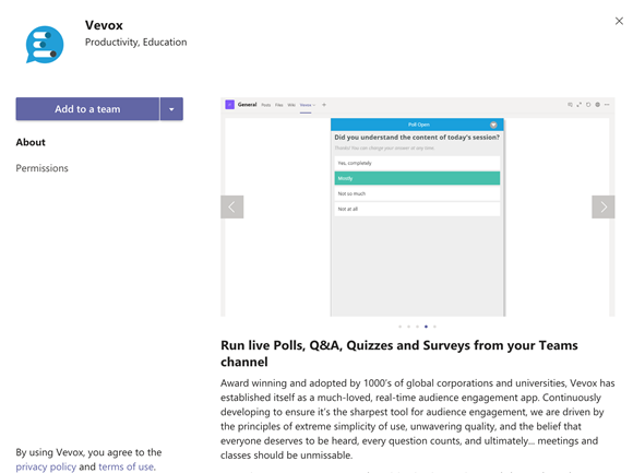 Vevox Teams App - polling and Q&A